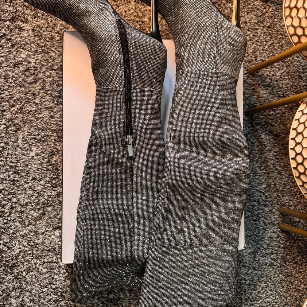 Nine West Women's Shimmer Heeled Boots - Silver - Picture 2 of 5
